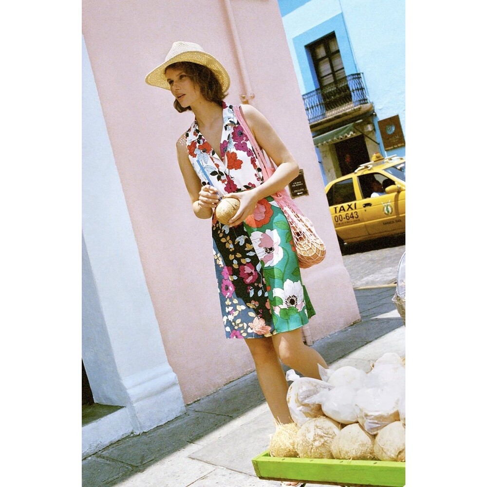 Anthropologie Dinah Collared Halter Tunic Dress Floral Pocket Cruise